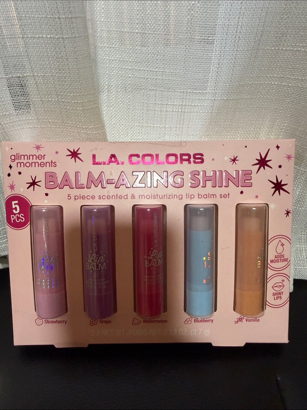 L.A. Colors Balm-Azing Shine 5-Pack Lip Balm Set - Pink, Purple, Red, Blue, Tan